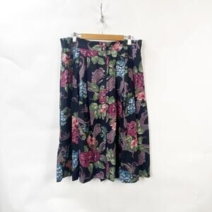 2/$30 VTG Vintage Kathie Lee 18W Plus Womens Black Floral Pleated Midi Skirt